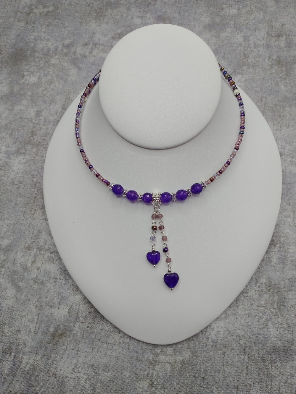 New Hand Crafted Memory Wire Amethyst Beaded Choker Necklace
